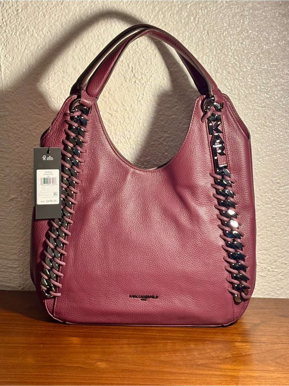 KARL LAGERFELD PARIS Gaelle Large Leather Tote in Burgandy NWT